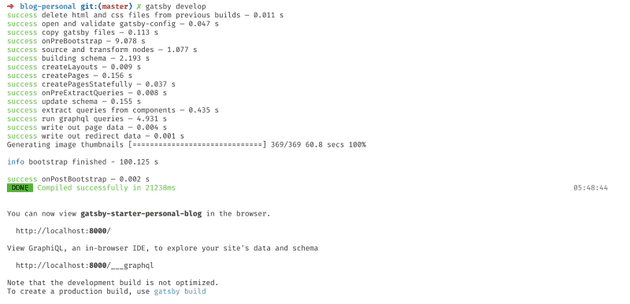 Terminal after running gatsby develop